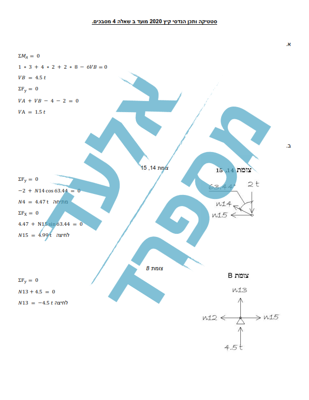 סטטיקה ותכן הנדסי קיץ 2020 מועד ב שאלה 4 מסבכים_002